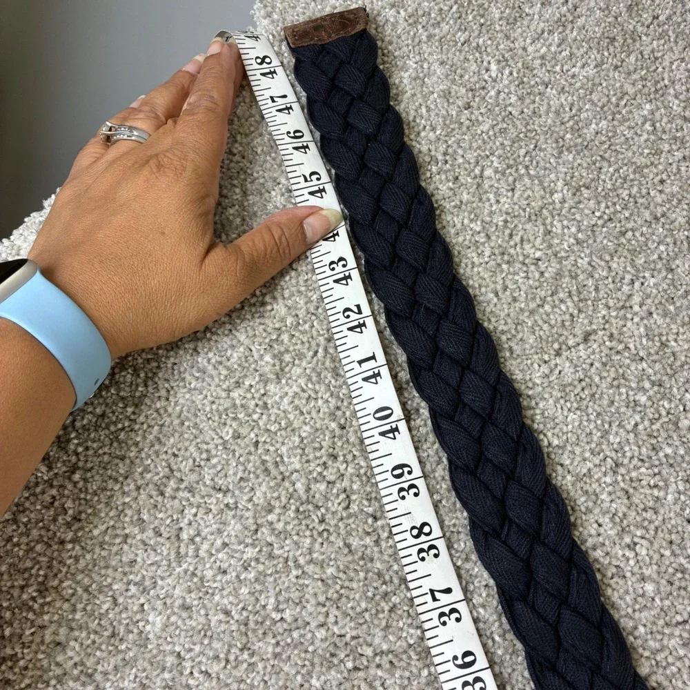 Mens Black Woven Braid Belt Leather Accent D Ring‎ Buckle Casual Size 33